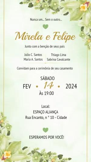 Convite de Casamento Floral Verde para Editar Online