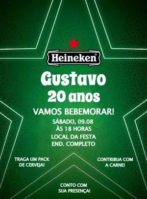 Convite de Aniversário Tema Cerveja Heineken para Editar Online
