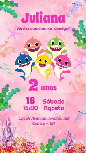 Convite de Aniversário Baby Shark para Editar e Imprimir