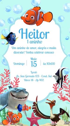 Convite de Aniversário Nemo e Turma para Editar Online