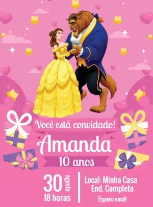Convite de Aniversário A Bela e a Fera para Editar Online