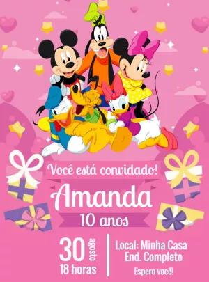 Convite de Aniversário Turma do Mickey para Editar Online
