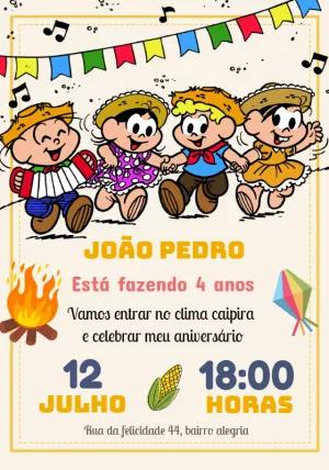 Convite de Aniversário Festa Junina Turma da Mônica para Editar