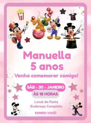 Convite Aniversário Circo do Mickey Rosa para Editar Online