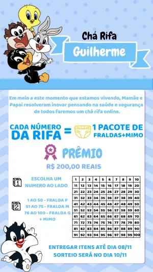 Convite Chá Rifa Looney Tunes Baby para Editar Online