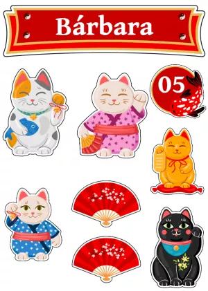 Topo de Bolo Maneki Neko Gatinho da Sorte para Editar Online