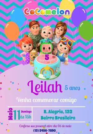 Convite de Aniversário Cocomelon com Personagens para Editar