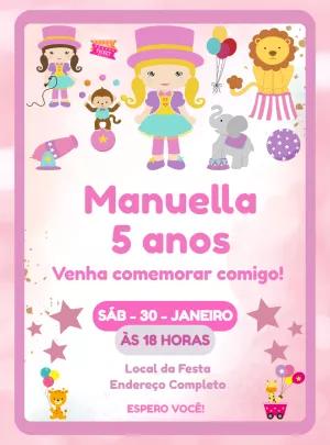 Convite Aniversário Circo Rosa para Menina Editável Online