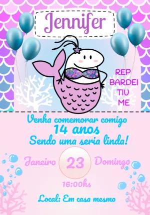 Convite Aniversário Flork Sereia para Editar Online