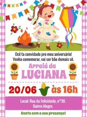 Convite Festa Junina Aniversário Menina para Editar Online