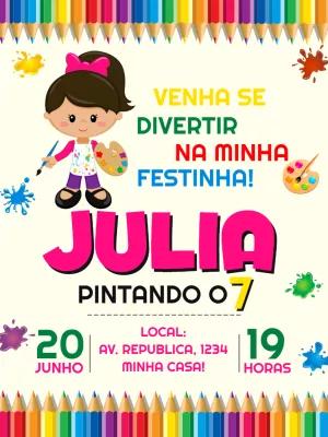 Convite Aniversário Pintando o Sete para Editar Online