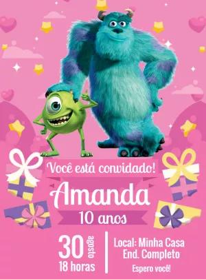 Convite Aniversário Monstros SA com Personagens para Editar Online