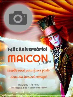 Convite Aniversário Alice no País das Maravilhas com Foto para Editar