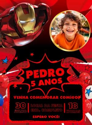 Convite de Aniversário Homem de Ferro com Foto para Editar