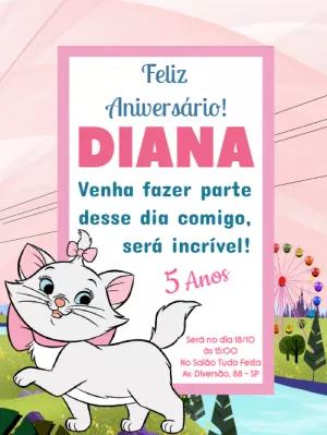 Convite de Aniversário Gata Marie para Editar Online