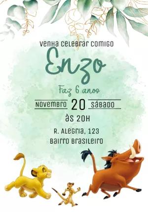 Convite Aniversário Rei Leão com Personagens para Editar Online