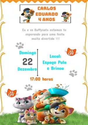 Convite Aniversário 44 Gatos para Editar Online