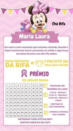 Convite Chá Rifa Minnie Baby para Editar e Enviar Online