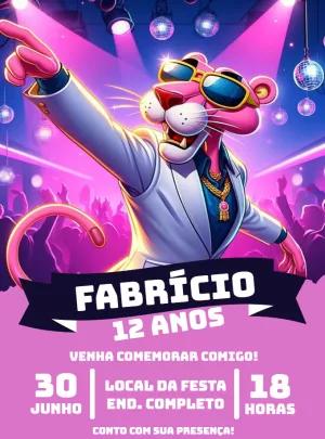 Convite de Aniversário Pantera Cor de Rosa para Editar Online