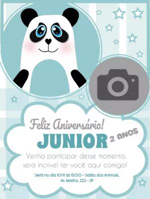 Convite Aniversário Panda com Foto para Editar Online