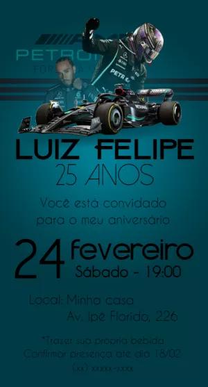 Convite Aniversário Fórmula 1 Lewis Hamilton para Editar Online
