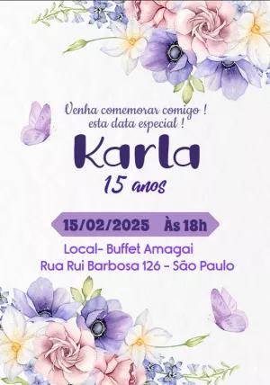 Convite 15 Anos Floral Lilás com Borboletas para Editar