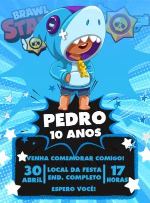 Convite Aniversário Brawl Stars Leon para Editar Online
