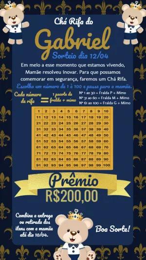 Convite Chá Rifa Ursinho Príncipe para Editar Online