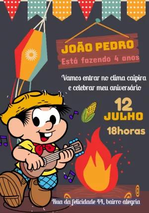 Convite Aniversário Arraiá do Chico Bento para Editar Online