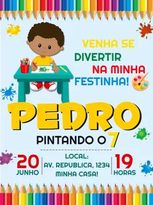 Convite Aniversário Pintando o Sete para Editar Online