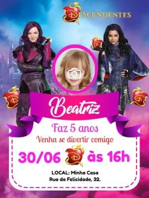 Convite Aniversário Descendentes com Foto para Editar Online