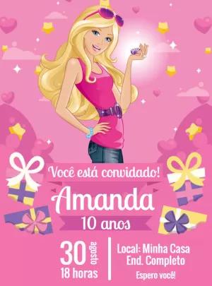 Convite de Aniversário Barbie Editável Online para Imprimir