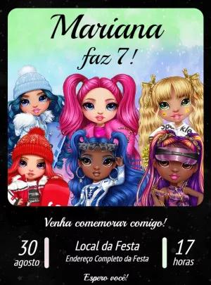 Convite de Aniversário Rainbow High com Personagens para Editar