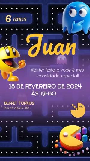 Convite de Aniversário Pac-Man com Personagens para Editar Online