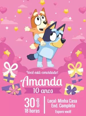 Convite de Aniversário Bluey e Bingo para Editar Online