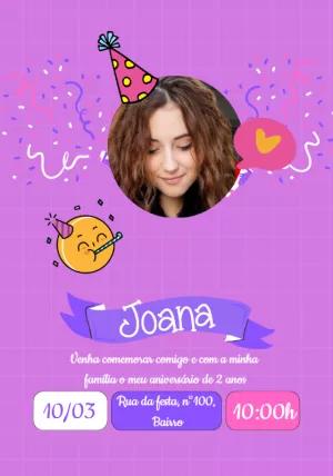 Convite de Aniversário com Foto e Doodles para Editar Online