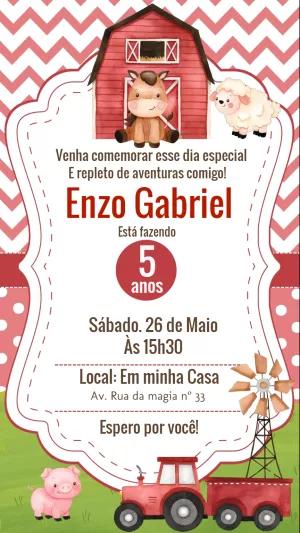 Convite Aniversário Fazendinha com Animais para Editar Online