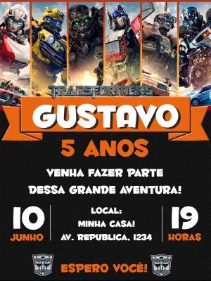 Convite Aniversário Transformers com Personagens para Editar Online