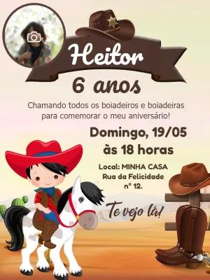 Convite Aniversário Boiadeiro com Foto para Editar Online