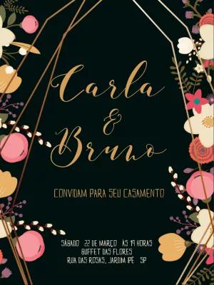 Convite de Casamento Floral e Geométrico para Editar Online