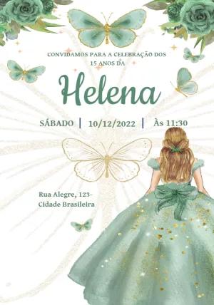 Convite 15 Anos Princesa Borboletas e Glitter para Editar