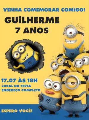 Convite de Aniversário Minions para Editar Online e Imprimir