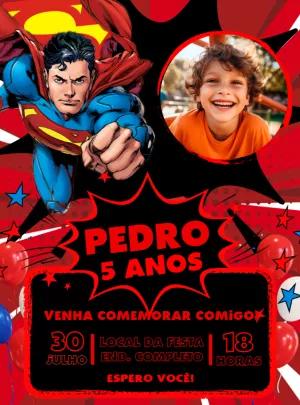 Convite Aniversário Super Homem com Foto para Editar Online