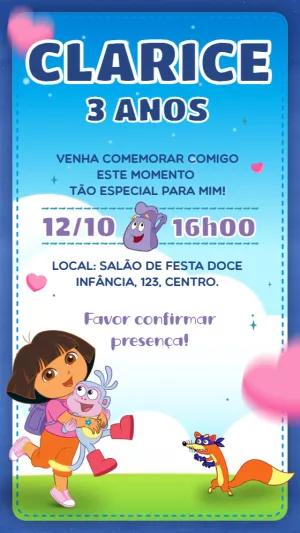 Convite de Aniversário Dora, a Aventureira para Editar Online
