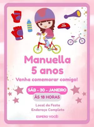 Convite de Aniversário Ciclista Menina para Editar Online
