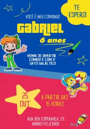 Convite de Aniversário Gato Galáctico para Editar Online