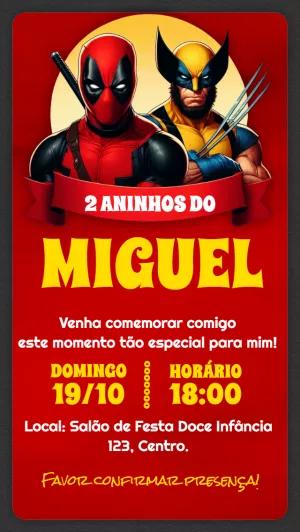 Convite Aniversário Deadpool e Wolverine para Editar Online