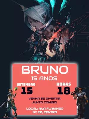 Convite de Aniversário Valorant com Personagens para Editar Online