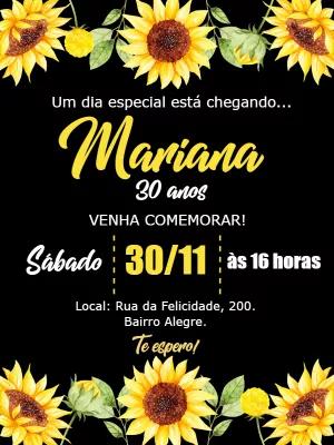 Convite Aniversário Girassol Elegante para Editar Online