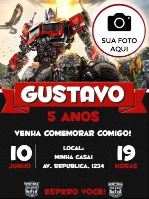 Convite de Aniversário Transformers com Foto para Editar Online